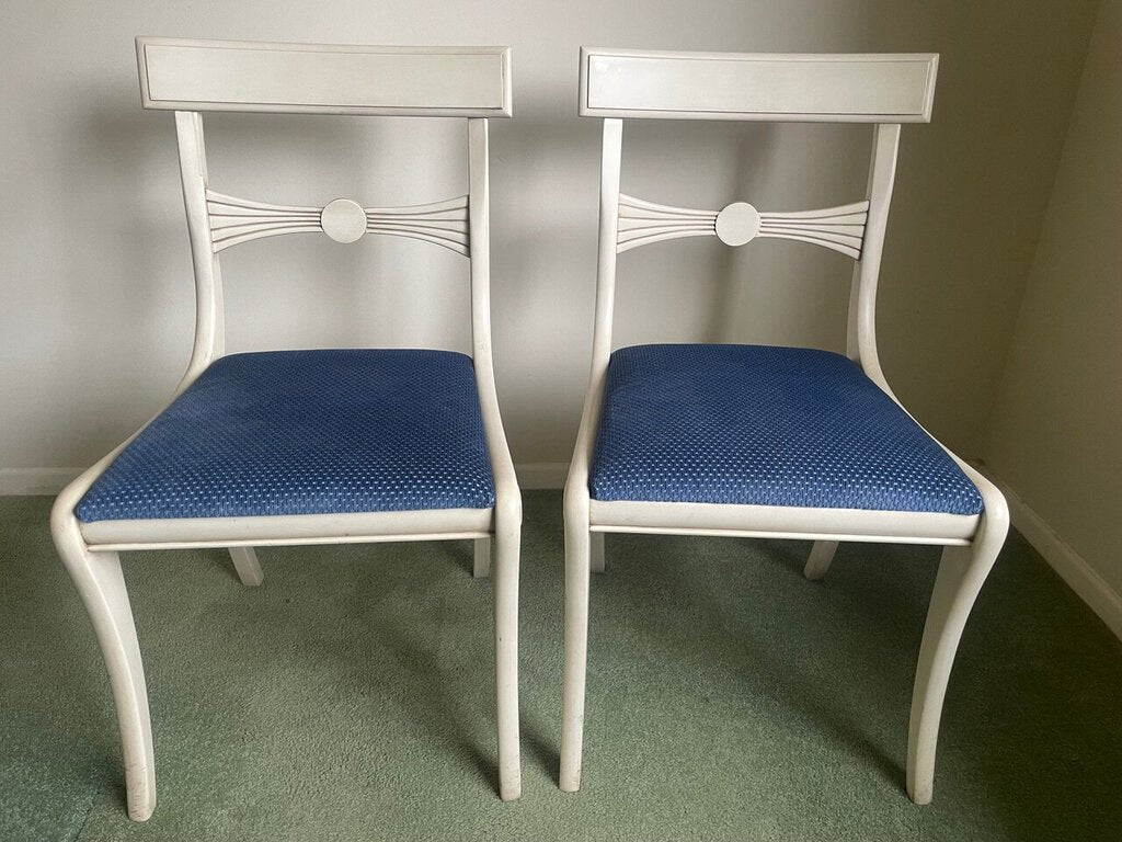 Mid Century White / Blue Chairs (pair)