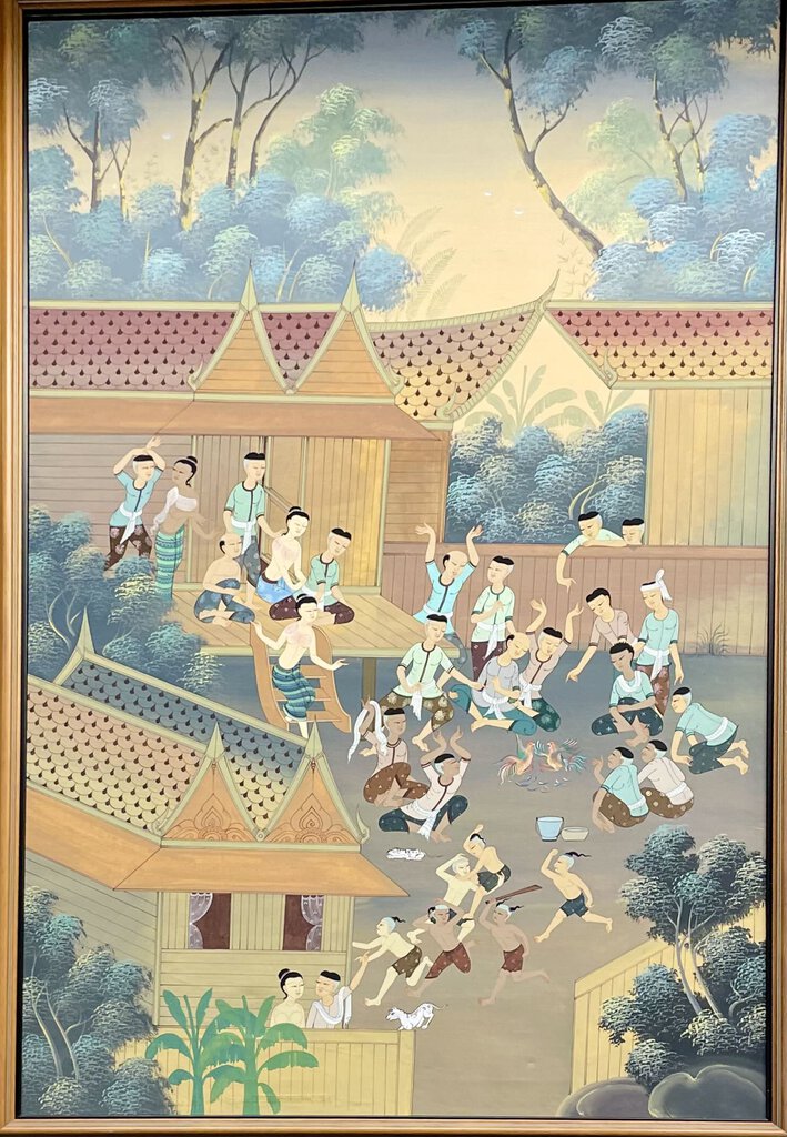 20th. C. Thai Painting Fights at the Bath House
