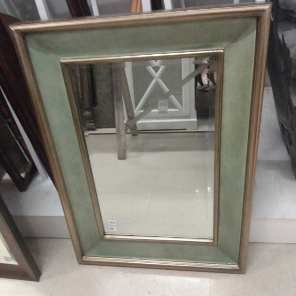 CHAMPAGNE AND CELADON BEVELED MIRROR 37X27