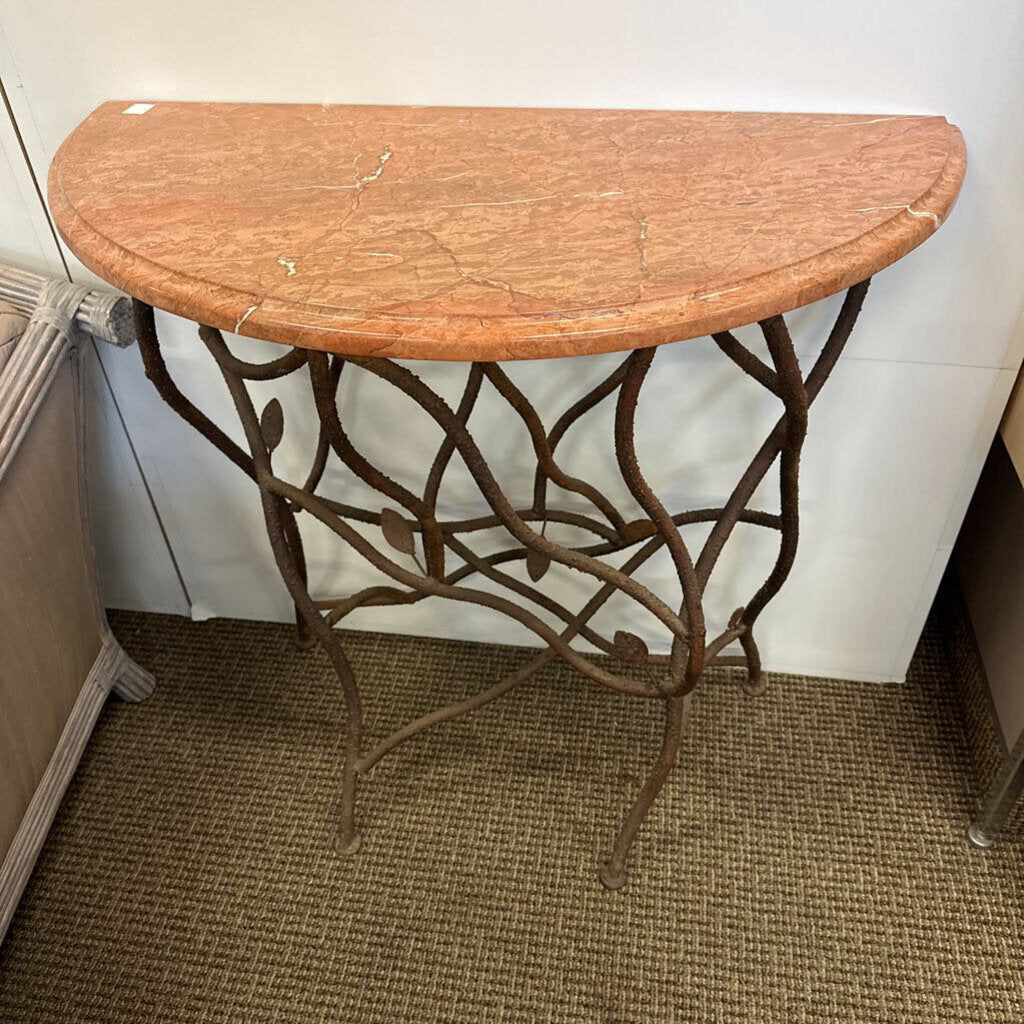 IRON BRANCH AND LEAF DEMI LUNE MARBLE TABLE (EACH)