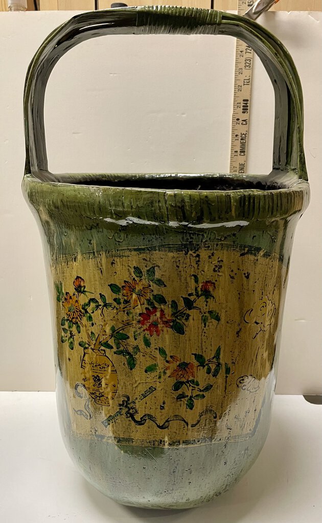 Early 20th C. Chinese Lacquered Paper Mache Green Basket
