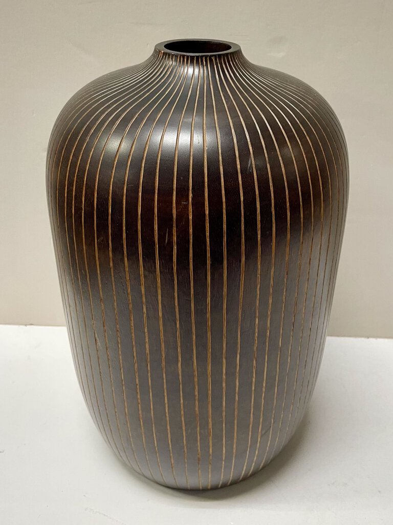 A.G.I. Hand Made Striped Carved Mango Wood Vase