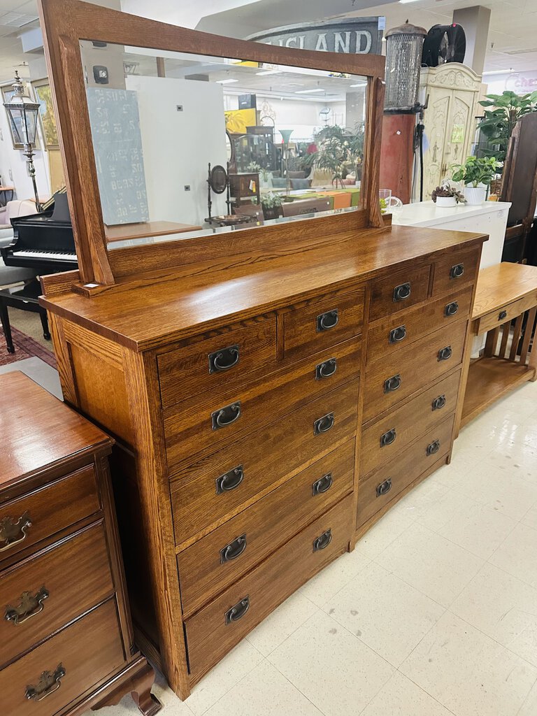Michaels Mission Oak Dresser With Mirror With Cedar Drawers