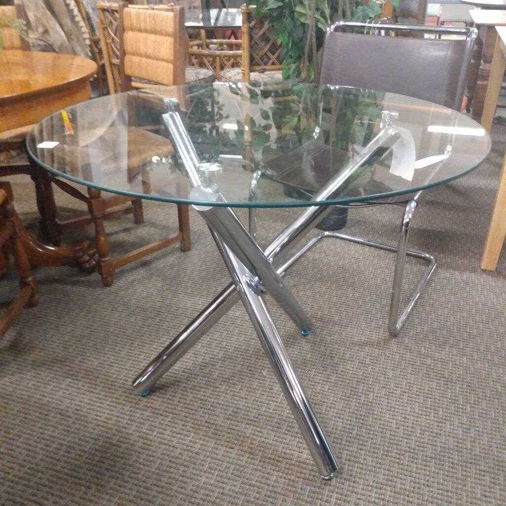 Chrome & Glass Top Dining Table 35"