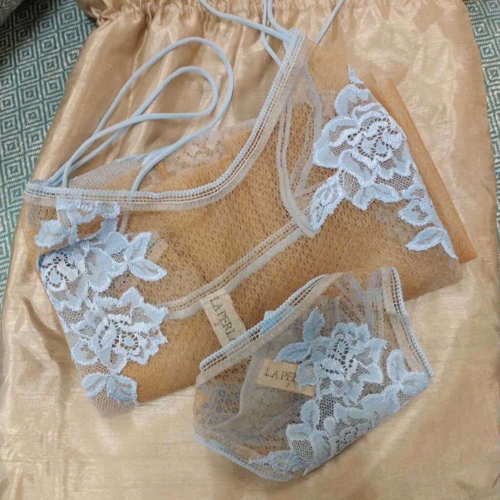 LA PERLA Silk Lace Camisole Panty & Satin Bag