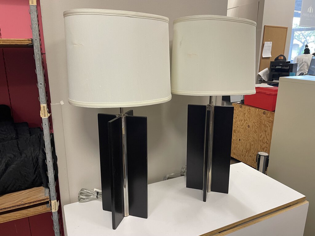 Black Wood and Chrome X Style Table Lamps (PAIR)