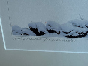 Signed Winter Landscape Print, Hilltop Meadows