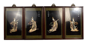 Mid 20th C. Chinese Solid Rosewood Case 3D Shadowbox w/ Jade, Coral, MOP, Abalone, Soap Stone, Ivory Carved Reliefs, & Brass Hardware by Miss Daisy's Consignment & Auction House