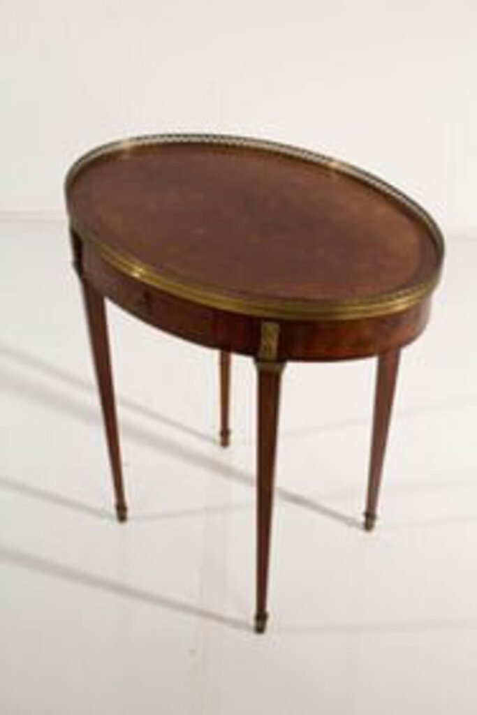 Antique Oval Ormolu Bouillotte Parquetry Table with Brass Gallery & Hardware