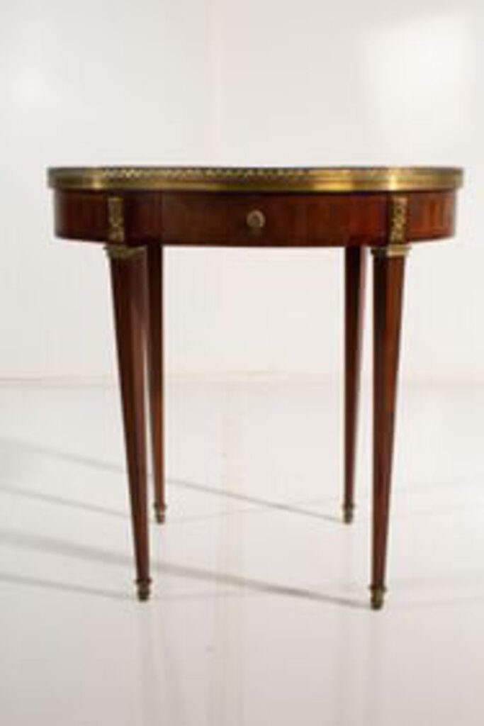 Antique Oval Ormolu Bouillotte Parquetry Table with Brass Gallery & Hardware