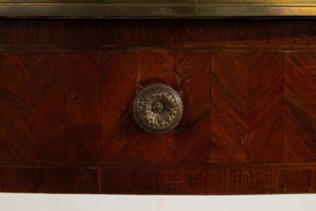 Antique Oval Ormolu Bouillotte Parquetry Table with Brass Gallery & Hardware