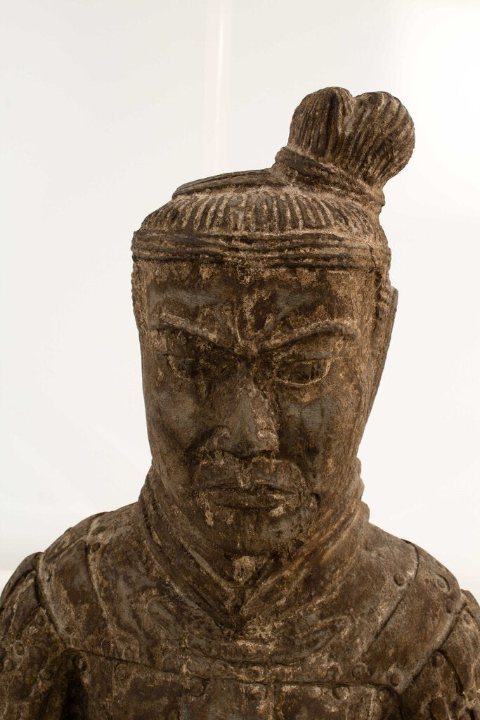 Pair of Chinese Carved Kneeling Stone Warrior Statues