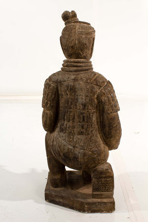 Pair of Chinese Carved Kneeling Stone Warrior Statues