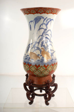 Large Imari Vase on Lacquered Stand