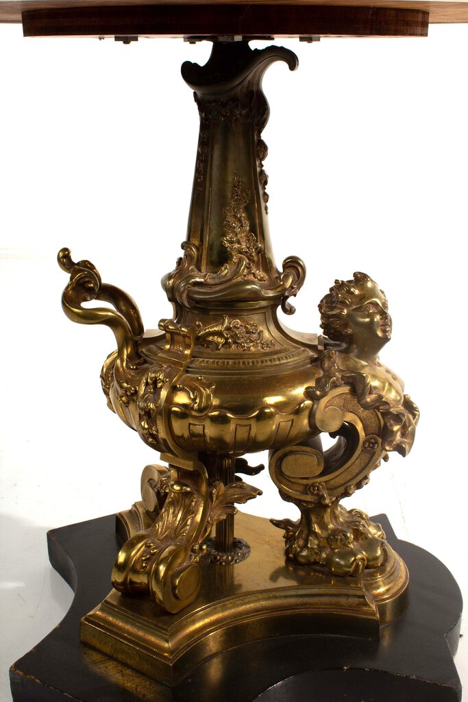 Antique Stone Top Side Table with Figural Brass Pedestal - Pair