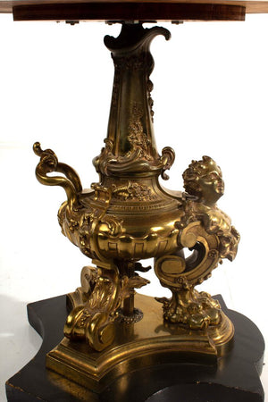 Antique Stone Top Side Table with Figural Brass Pedestal - Pair