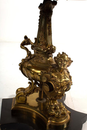 Antique Stone Top Side Table with Figural Brass Pedestal - Pair