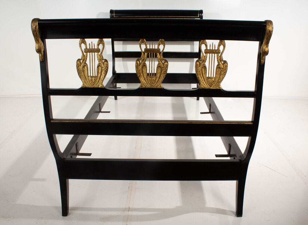 American Empire Style Ebonized and Parcel Gilt Double Bed Frame