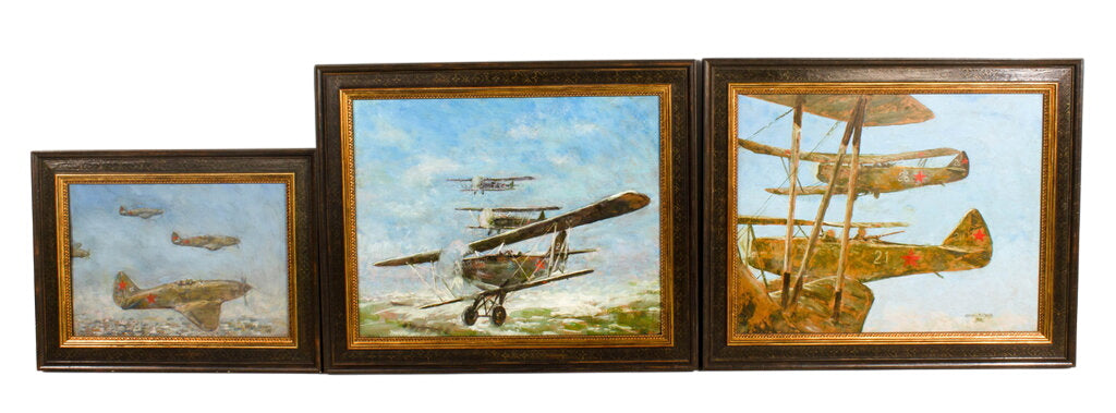 Yuri Taganov - World War I & II Aircraft Paintings (Set of 3) by Miss Daisy's Consignment & Auction House