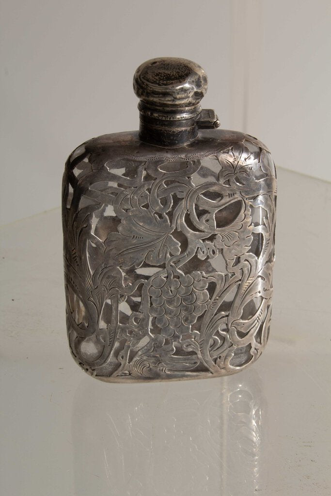 Sterling Overlay Glass Flask