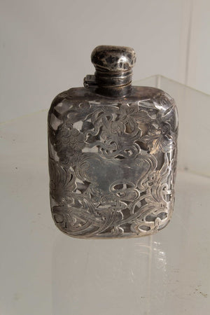 Sterling Overlay Glass Flask