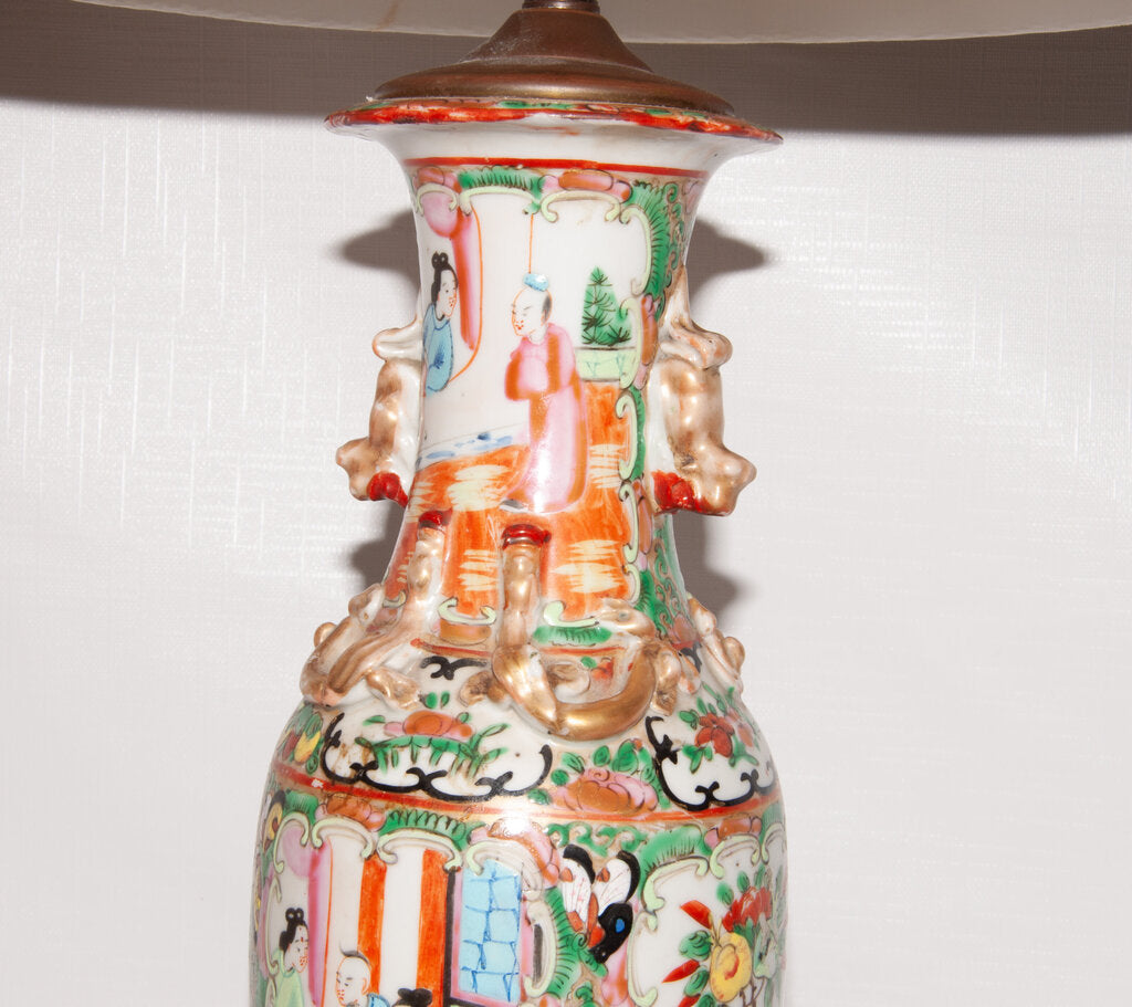 Japanese Rose Famille Vase Lamp