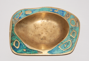 Pepe Mendoza 1950's Brass & Malachite Inlay Dish (Missing Stone Pieces)