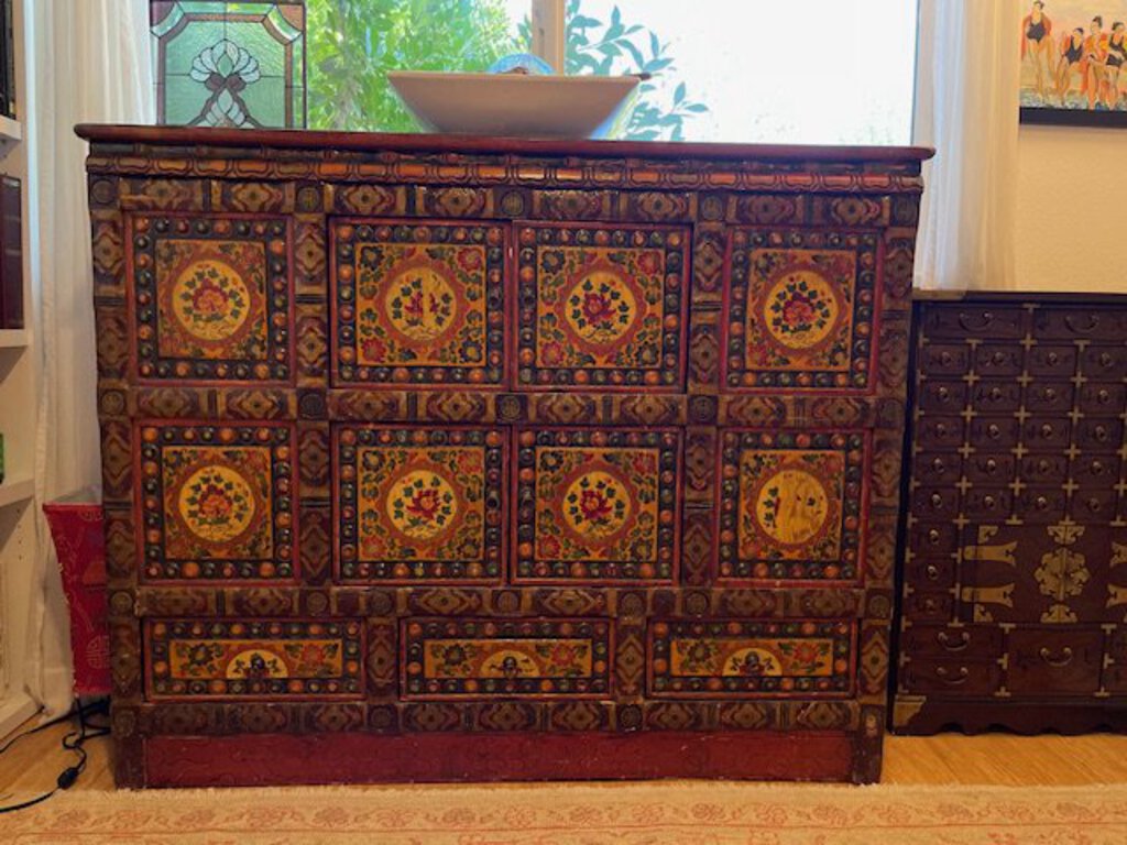Tibetan Painted Cabinet 17x53x42