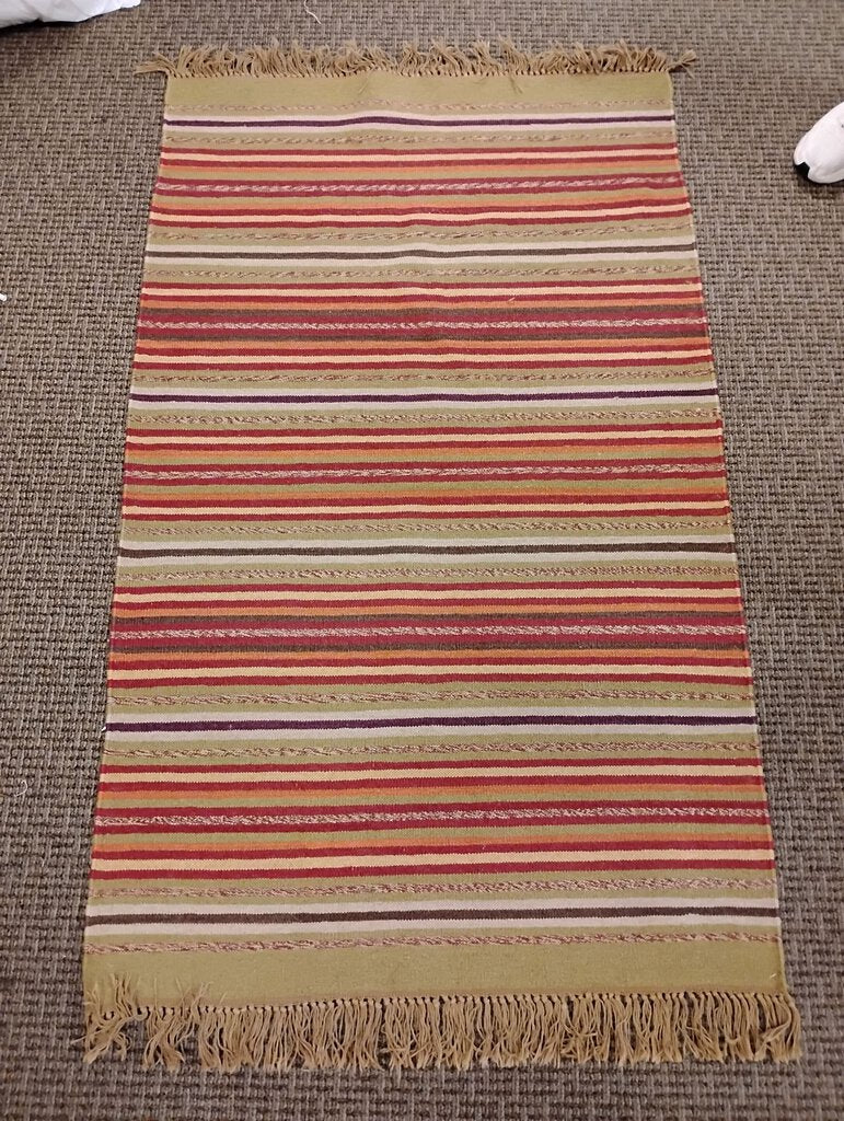 Turkish 20th Century Kilim Striped Autumnal Colors Rug 69x38