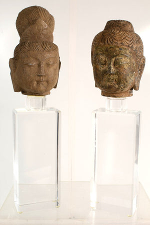 Antique Chinese Carved Stone Heads - Pair