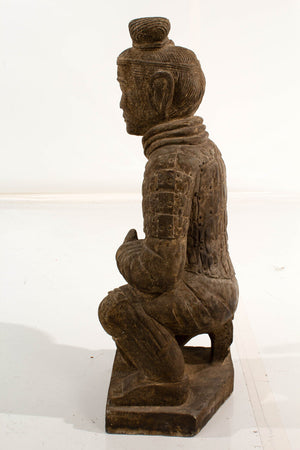 Pair of Chinese Carved Kneeling Stone Warrior Statues