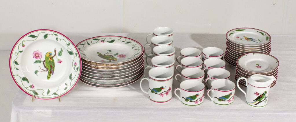 Lynn Chase 1989 "Parrots of Paradise" Dish Set - 45 Piece Set