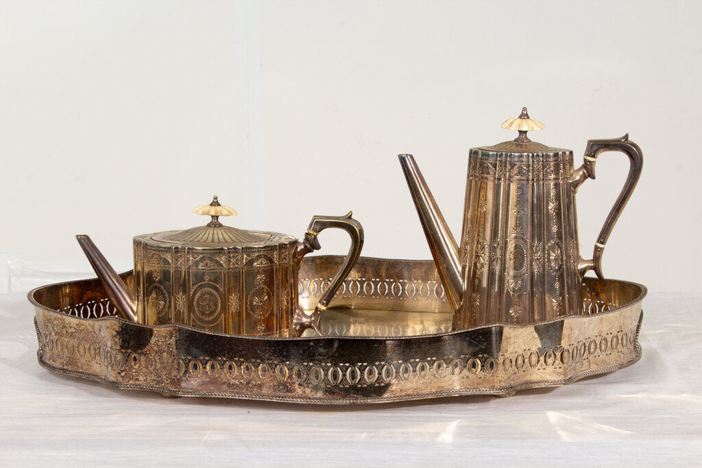 Robert Cadman - Sheffield Plate Silver Coffee Pot, Teapot and Serving Tray