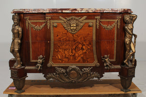 Antique Louis XVI Style Marble Top Mahogany Breakfront Commode