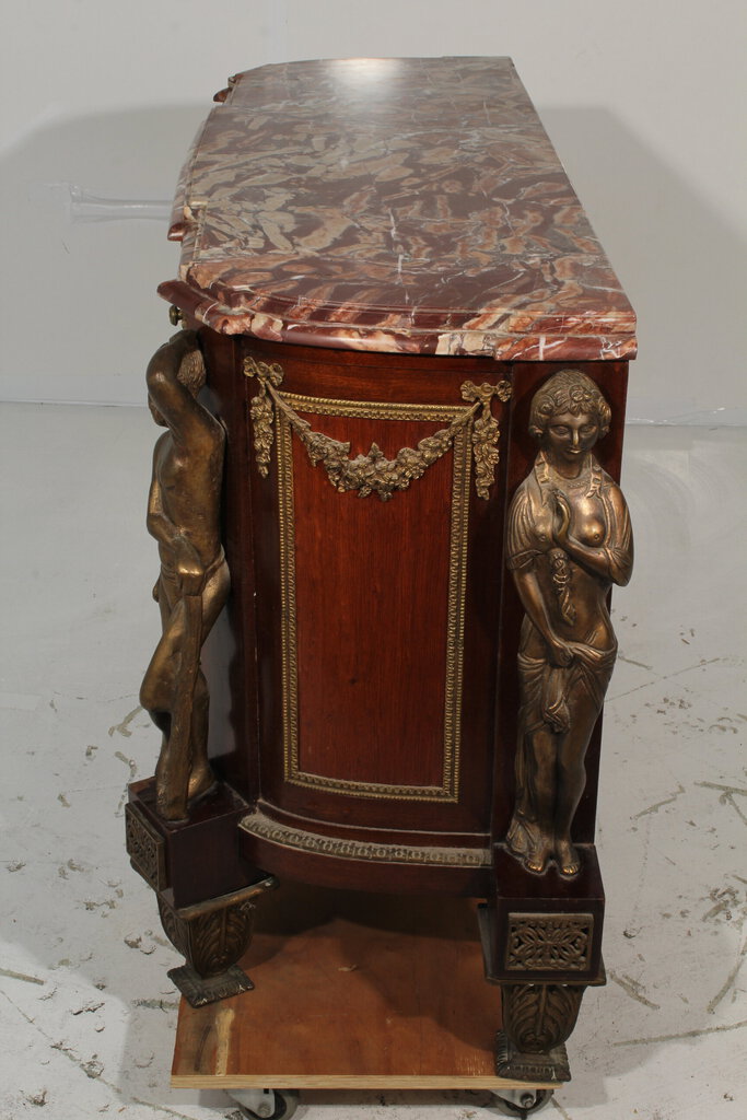 Antique Louis XVI Style Marble Top Mahogany Breakfront Commode