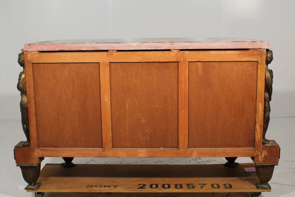 Antique Louis XVI Style Marble Top Mahogany Breakfront Commode
