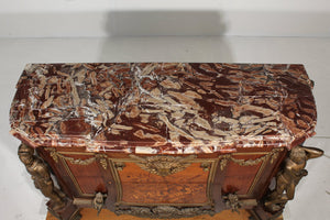Antique Louis XVI Style Marble Top Mahogany Breakfront Commode