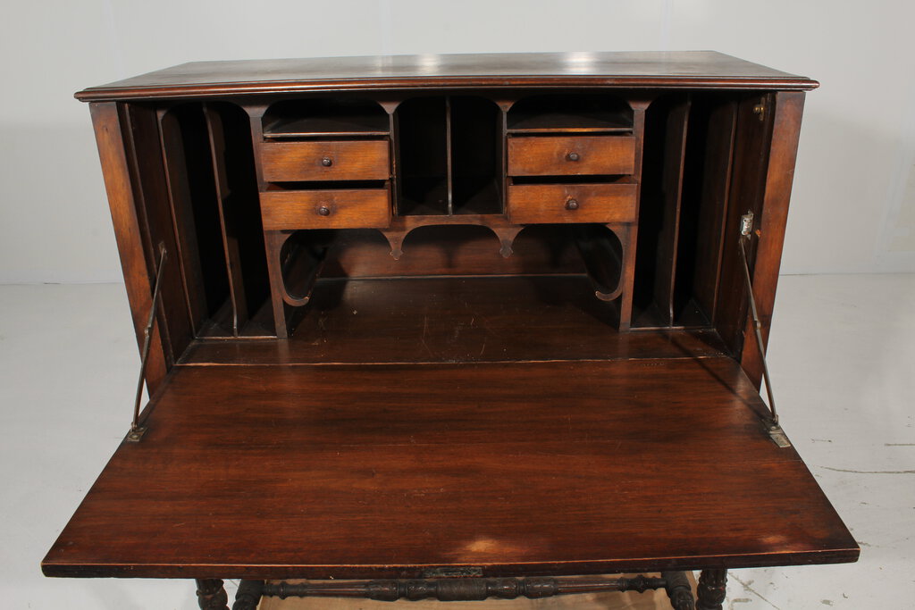 Antique Walnut Hand Painted Drop Front Secretary