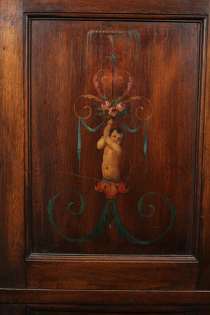 Antique Walnut Hand Painted Drop Front Secretary