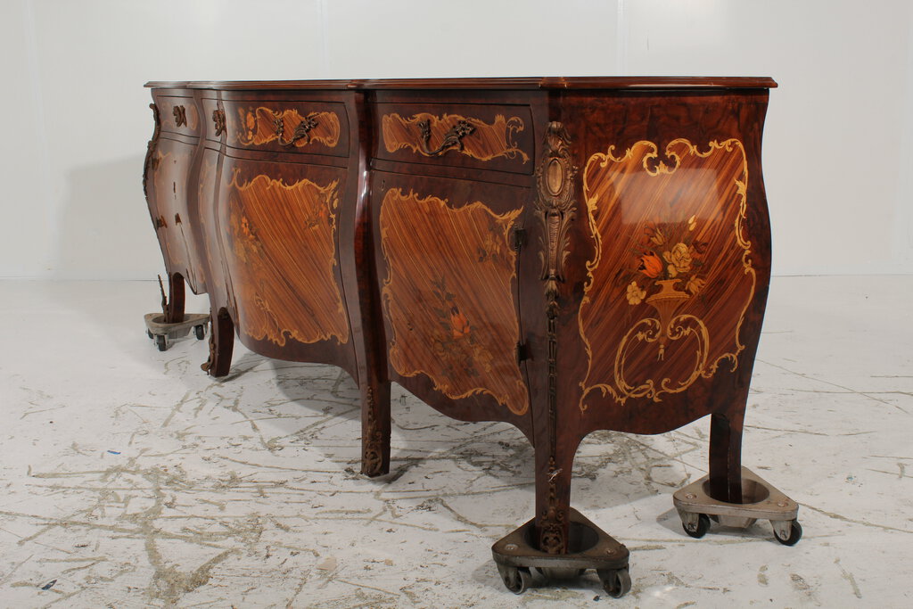 Modern Louis XV Marquetry Veneer Ormolu Accents Buffet