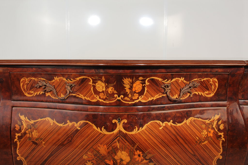 Modern Louis XV Marquetry Veneer Ormolu Accents Buffet