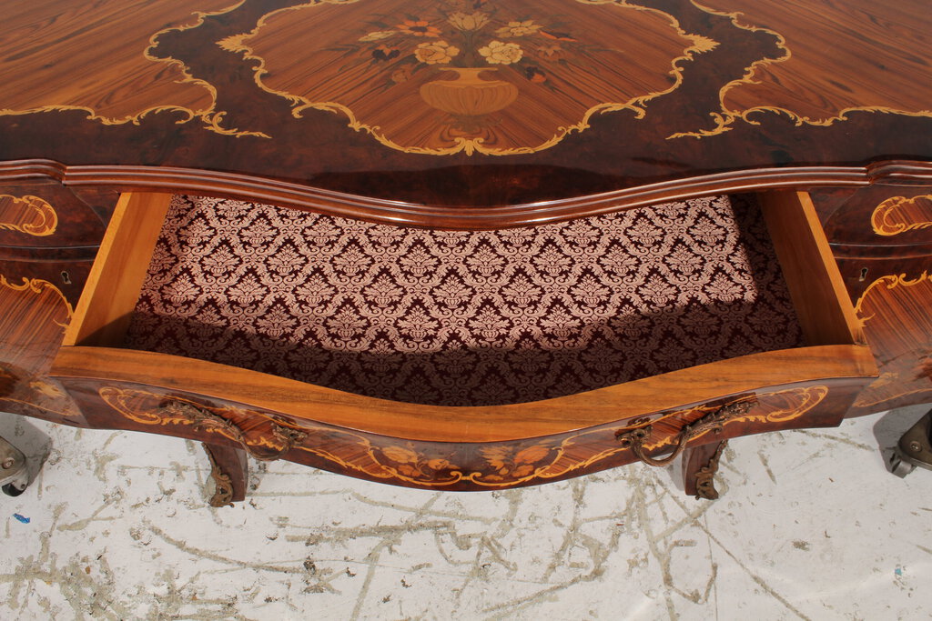 Modern Louis XV Marquetry Veneer Ormolu Accents Buffet