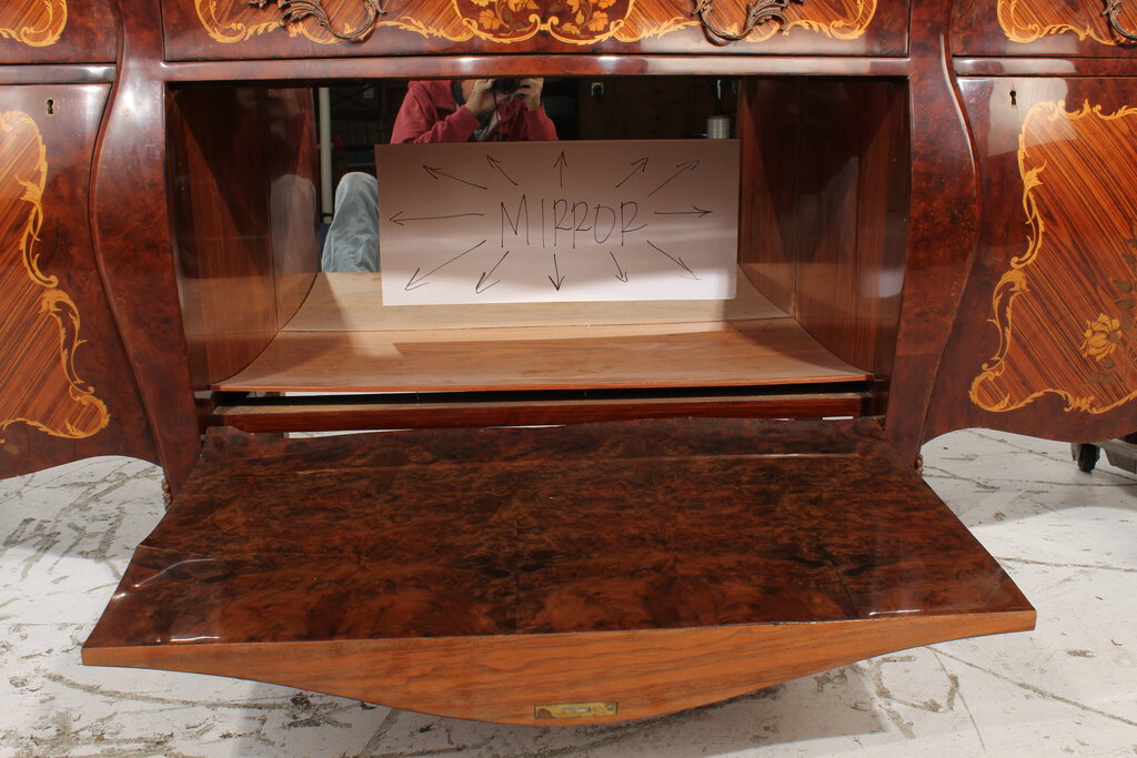 Modern Louis XV Marquetry Veneer Ormolu Accents Buffet