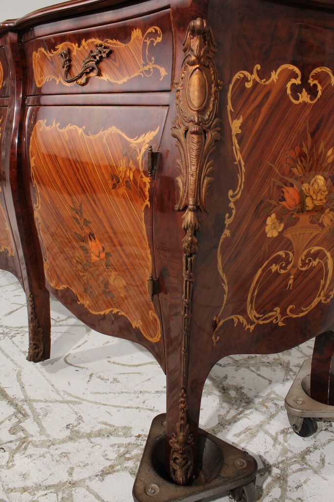 Modern Louis XV Marquetry Veneer Ormolu Accents Buffet