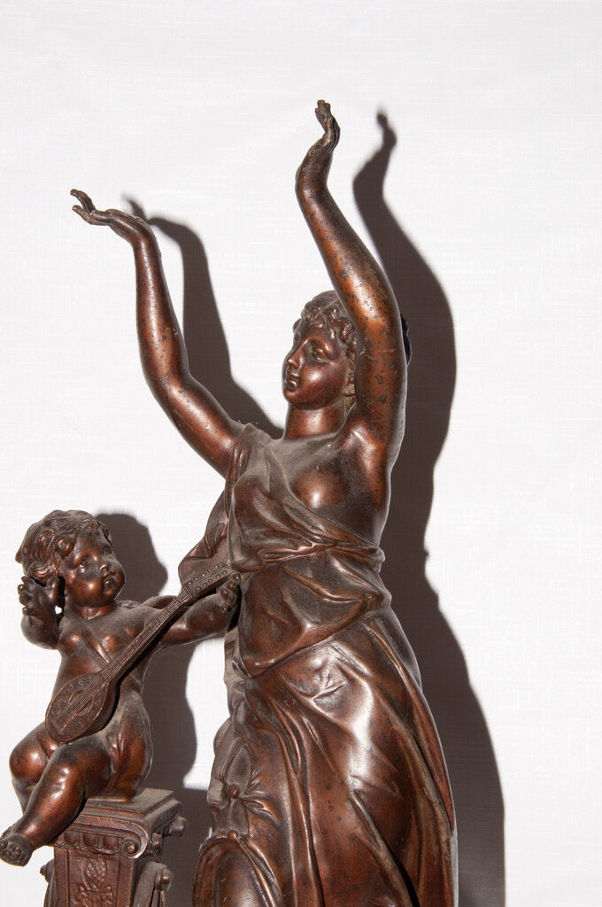 "Clair de Lune" French Empire Style Bronze & Green Marble Clock