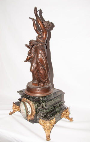 "Clair de Lune" French Empire Style Bronze & Green Marble Clock