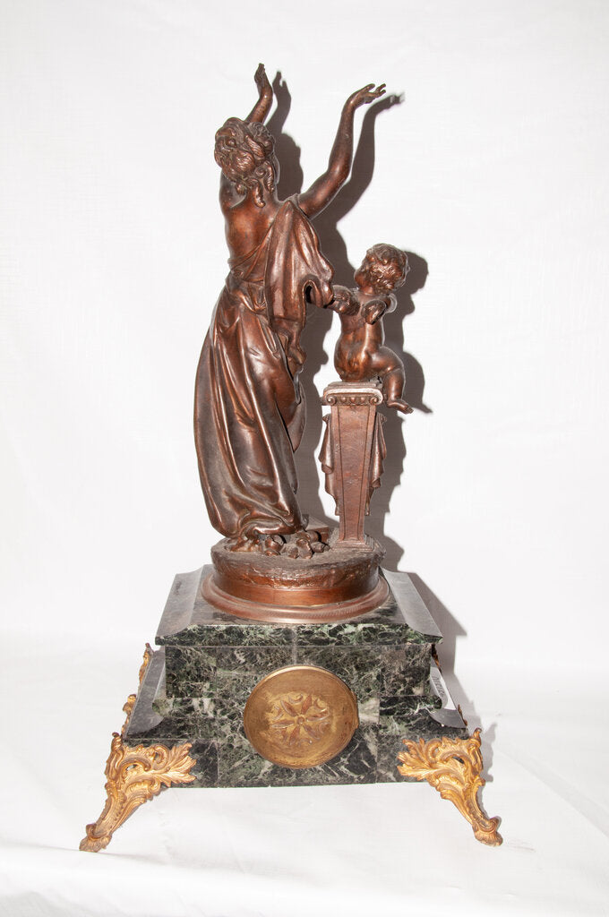 "Clair de Lune" French Empire Style Bronze & Green Marble Clock