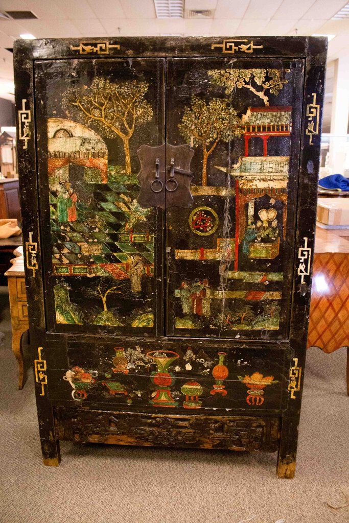 Antique Painted Chinese Elm Wedding Cabinet-Shanxi