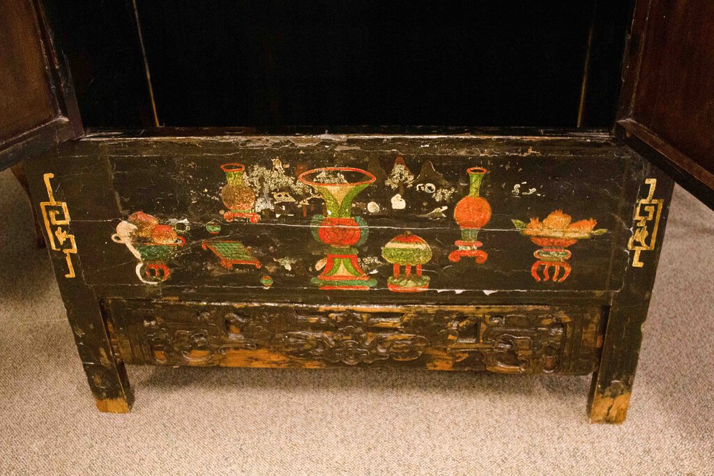 Antique Painted Chinese Elm Wedding Cabinet-Shanxi