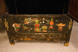 Antique Painted Chinese Elm Wedding Cabinet-Shanxi